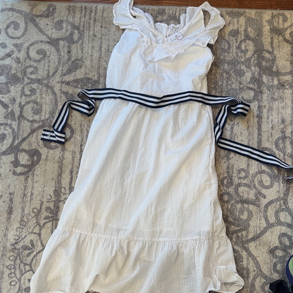 VV White Dress with Nautical Striped Belt